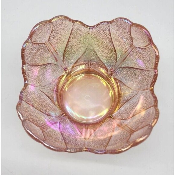 SMITH Pink Iridescent Carnival Glass Textured Cabbage Leaf Candle Holder Vtg - Picture 5 of 8